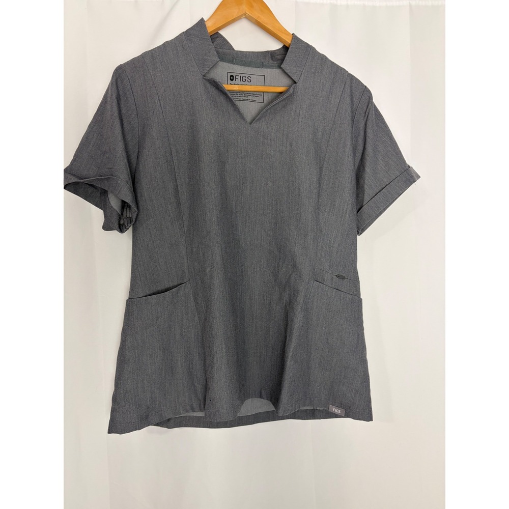 FIGS Inala Technical Collection Scrub Top Womens Large Heather Charcoal Grey